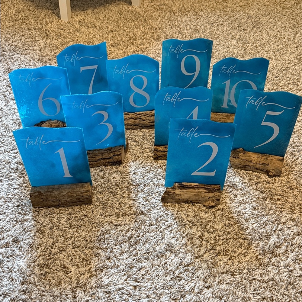 Aqua Blue Table Number Signs
